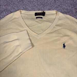 Polo Ralph Lauren Yellow Pima Cotton V-Neck Sweater Mens XL Long Sleeve Pony